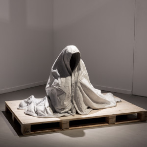 Alex Seton, Refuge, 2015, Bianca carrara, tarp, eyelets, 110 x 120 170 cm
