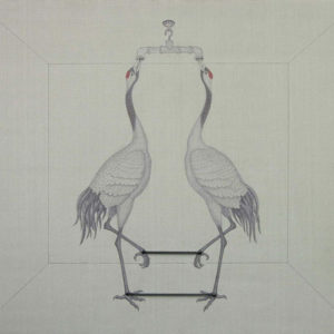 Gao Lei, Compass-4, 2011, Dessin au stylo bille, vis, ressort mécanique, grillage en acier inoxydable, 60 x 70 cm