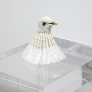 Myeongbeom Kim, Untitled, 2012, Birdie, bird taxidermy, shuttlecock, 12 x 12 x12 cm