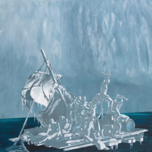 Miao Xiaochun, The Raft, 2013, Acrylic on linen, 100 x 100 cm