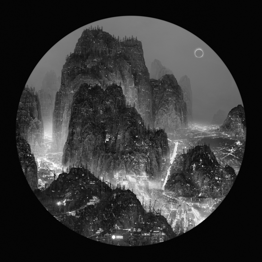Galerie Paris-Beijing, Yang Yongliang, Moonlight - New Moon, 2012, Giglee print on lightbox, 140 x 140 cm