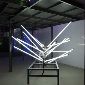 Shi Qing, Shanghai Electricity mall – Bicycle, 2012, Metal frame, light tubes, bicycle, 190 x 270 x 210 cm