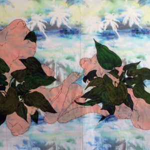 Gözde Ilkin, Overheard, broderie et peinture sur drap, 81 x 151 cm, 2018