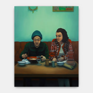 Dorian Cohen, Le restaurant de sushis, 2020, huile sur toile, 130 x 162 cm. Photo Suzan Brun