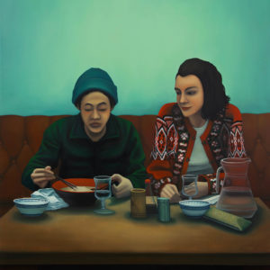 Dorian Cohen, Le restaurant de sushis, 2020, Huile sur toile, 130 x 162 cm