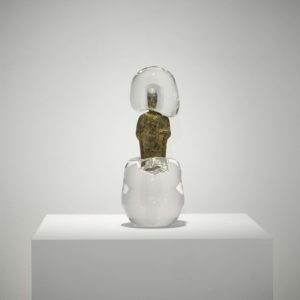 Qi Zhuo, Bubble-Game, 2020, Stone sculpture and blowing glass, 40 x 15 x 15 cm