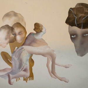 Fu Site. Woman and dark figure, 2021. Acrylic on canvas. 114 x 146 cm.