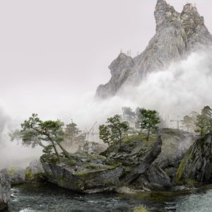 Yang Yongliang, Imagined Landscape – Falcon, 2021, Ultra Giclee Print / Light box, 110 x 110 cm