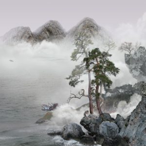 Yang Yongliang, Imagined Landscape – Monkey, 2021, Impression Ultra Giclée / Light box, 110 x 110 cm