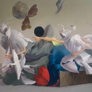 Fu Site, Catch him!, 2022, Huile sur toile, 120 x 150 cm.
