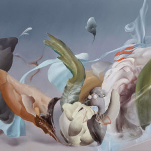 Fu Site, Gathering I, 2022, Huile sur toile, 120 x 150 cm.