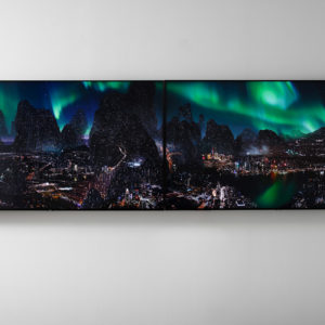 Yang Yongliang, Glows in the Arctic Exhibition View, 2023, 4K Vidéo (projection sur deux écrans), 9’30 »