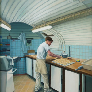 Dorian Cohen, Le tourier d’Union Boulangerie Pâtisserie, 2022, Huile sur bois, 40 x 30 cm