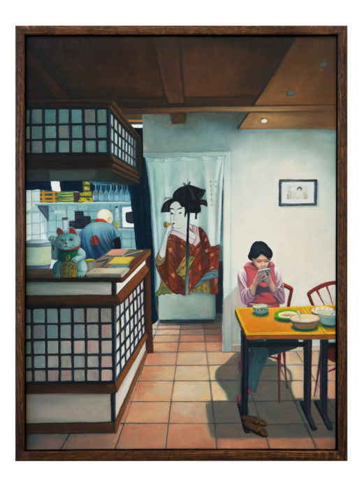 Dorian Cohen, Le restaurant Sushi Yaki, Oil on wood, 30 x 40cm, 2022, Photo Suzan Brun Courtesy Dorian Cohen, PARIS-B