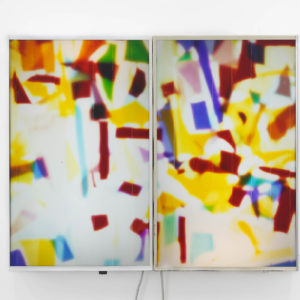 Hector Castells Matutano, Sloppy Spring, 2023, diptych, 120 reversal films, negatoscope, epoxy resin, 75 x 93 x 14 cm