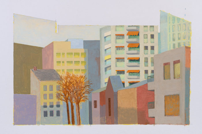 Etude de batiments, 2022, 25 x 35 cm, egg on paper