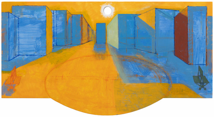 Etude pour place de la réunion, 2022, 38 x 73 cm, tempera sur bois