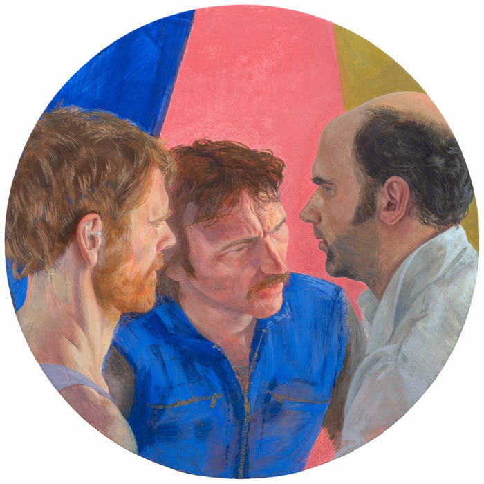 Portraits du groupe Casse-gueule, 2023, 50 cm diamètre, tempera on wooden panel