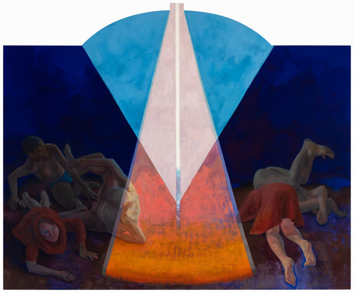 Travail de l'ombre, 2022-2023, 200 x 242 cm, tempera on wooden panel