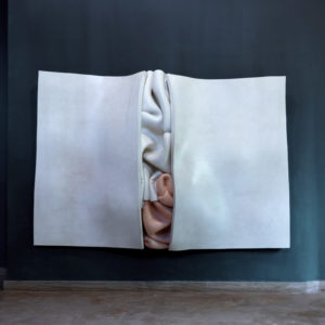 Bence Magyarlaki, The Space Between: wounded architecture, 2020, jesmonite, fiberglass, metal, wood, polyurethane, 200 x 300 x 60 cm – Exhibition view, Utopian Bodies, Montresso Art Foundation, Marrakesh, Morocco, 2020