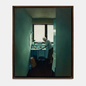 Dorian Cohen, Une matinée chez Mazaltov, 2019, oil on canvas – stained oak frame, 38 x 46 cm. Photo Romain Darnaud