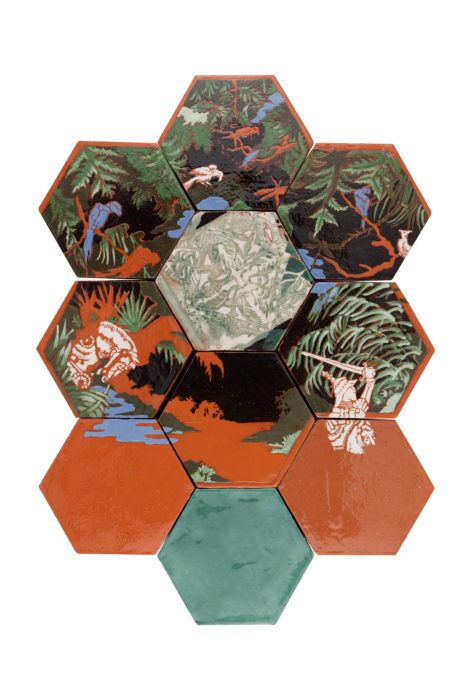 Arnaud Rochard, Sans titre (l'homme vert), céramique et engobe émaillée, 43 x 35cm, 2021, Courtesy PARIS-B