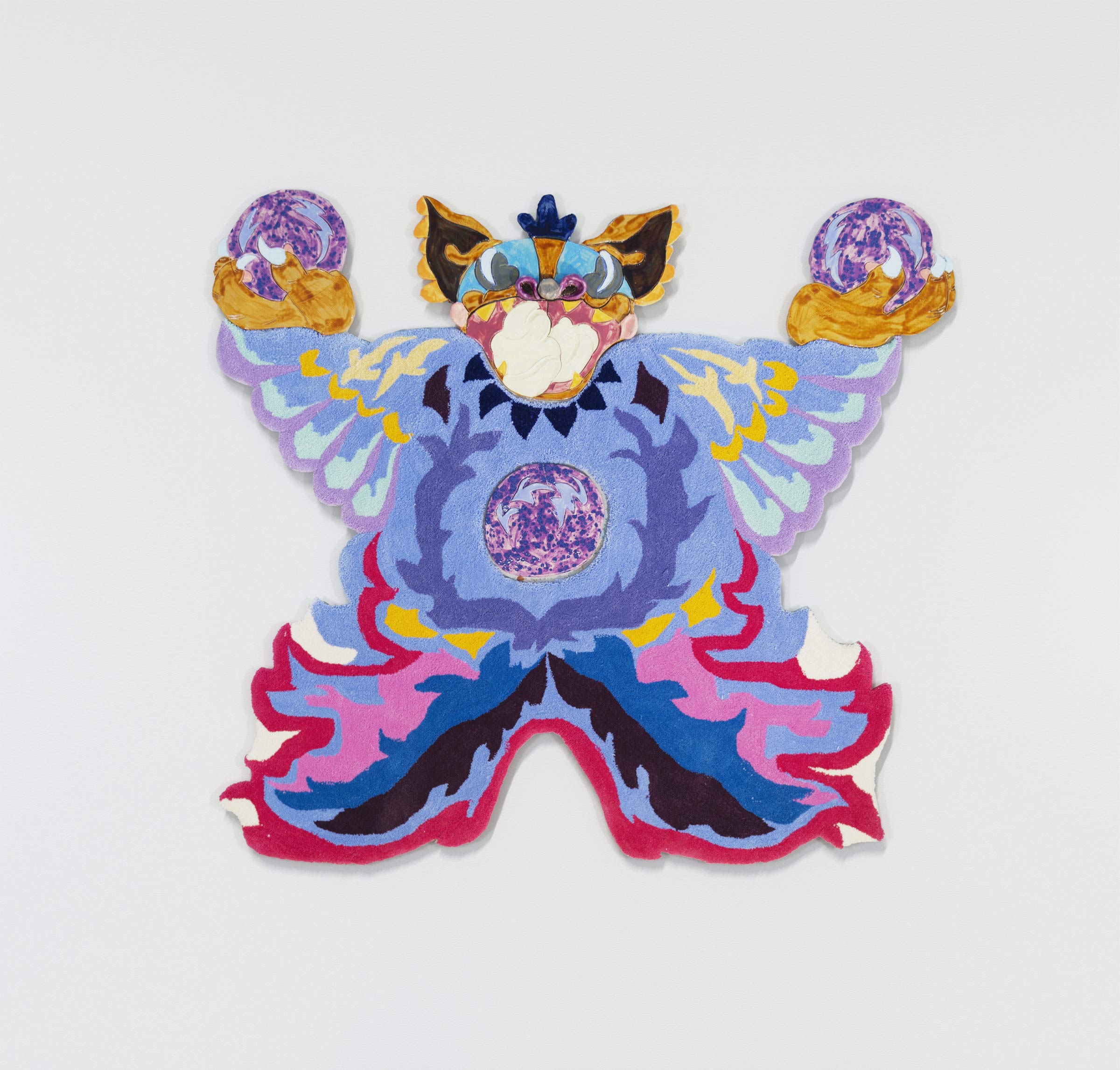 Mira Makai, Keeper of secrets, 2023, glazed ceramics and textile, 180 x 200 cm
