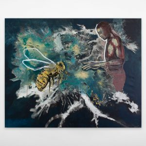 Souleimane Barry, Untitled, L’homme et l’abeille, 2024, Acrylique sur toile, 200 x 160 cm