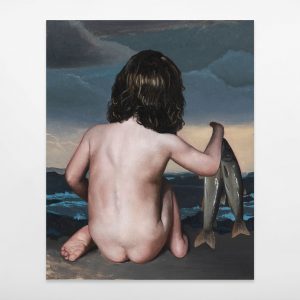 François Malingrëy – Le bébé au poisson, 2025, Oil on canvas, 33 x 41 cm