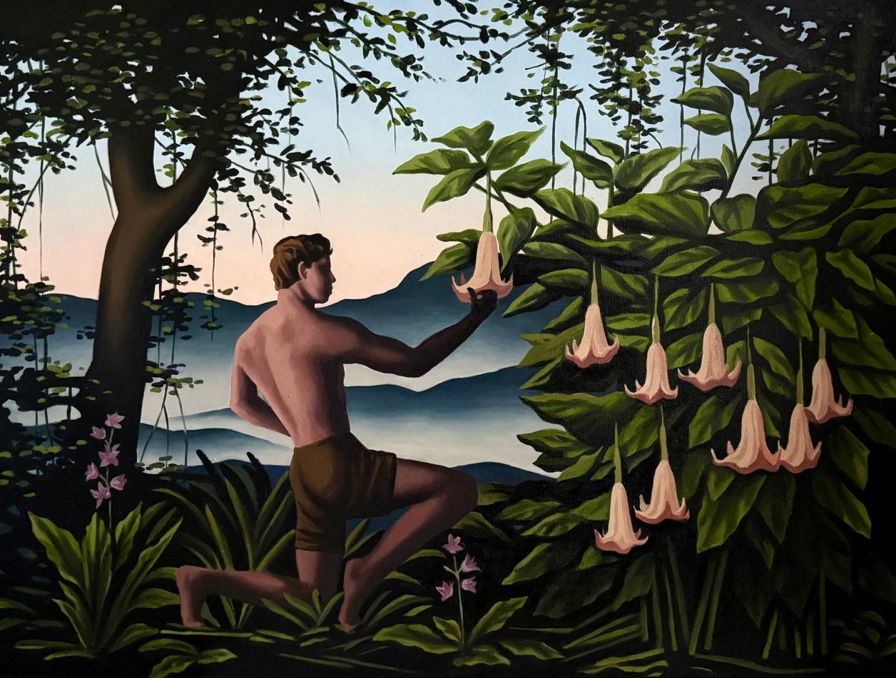 Artur Grucela, Angel s Trumpets, 2026, Huile sur toile, 90 x 120 cm