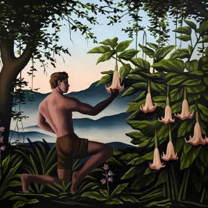 Artur Grucela, Angel’s Trumpets, 2026, Huile sur toile, 90 x 120 cm